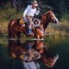 TXLC Custom Tile Western Art Tile: Artist Jack Sorenson "Cooling Off Period"
