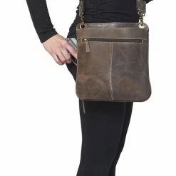 OutWest Shop Ladies' Concealed Carry Crossbody Shoulder Flat Bag Brown