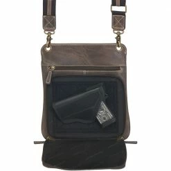 OutWest Shop Ladies' Concealed Carry Crossbody Shoulder Flat Bag Brown