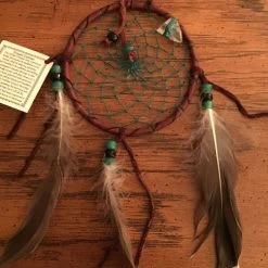 OutWest Shop Decor Authentic Navajo Dream Catcher 4 Inch Natural Accent Green Web