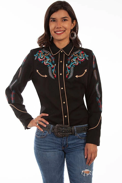 Scully Leather Company Ladies' Women's Vintage Western Shirt Collection: Scully Feather And Floral Black 3 Scully Leather Company Ladies' Women's Vintage Western Shirt Collection: Scully Feather And Floral Black