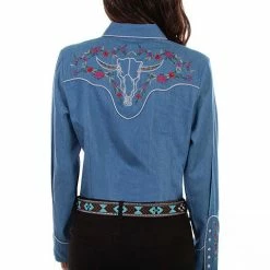 Scully Leather Company Women's Vintage Western Shirt Collection: Scully Embroidered Flowers Denim Ladies'