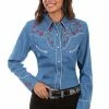 Scully Leather Company Women's Vintage Western Shirt Collection: Scully Embroidered Flowers Denim Ladies'