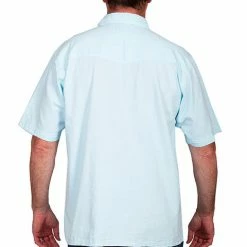 Scully Leather Company Men's Farthest Point Collection Shirt: Short Sleeve Palms Fish Boats Aqua Sky