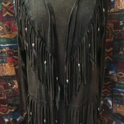 Pat Dahnke Distressed Brown Feathered Fringed Short Jacket