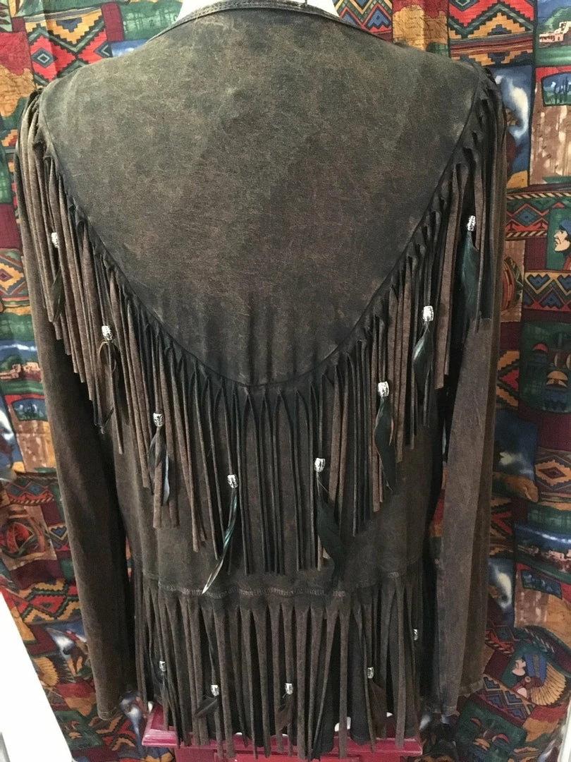 Pat Dahnke Distressed Brown Feathered Fringed Short Jacket 5 Pat Dahnke Distressed Brown Feathered Fringed Short Jacket
