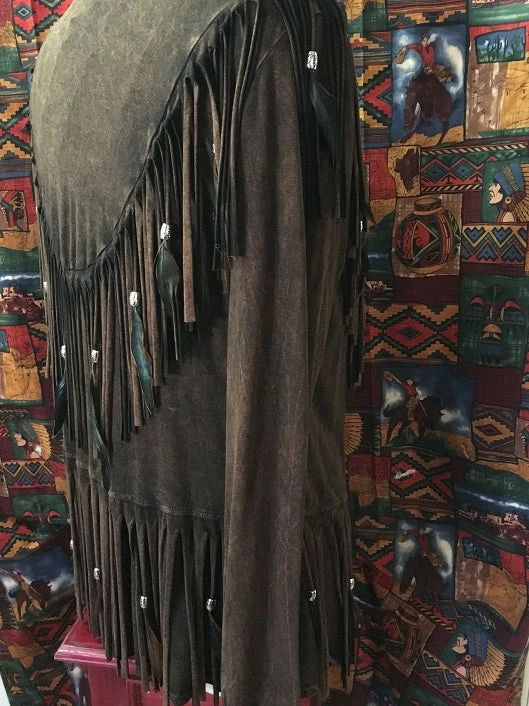 Pat Dahnke Distressed Brown Feathered Fringed Short Jacket 7 Pat Dahnke Distressed Brown Feathered Fringed Short Jacket