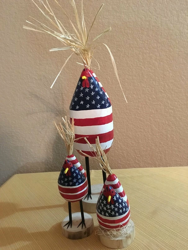 Edith Herbert John Folk Art Navajo Hand Carved Patriotic Chickens Decor 4 Edith Herbert John Folk Art Navajo Hand Carved Patriotic Chickens Decor