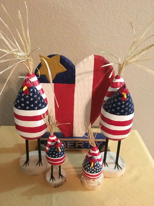 Edith Herbert John Folk Art Navajo Hand Carved Patriotic Chickens Decor 3 Edith Herbert John Folk Art Navajo Hand Carved Patriotic Chickens Decor