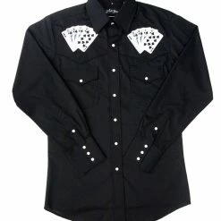 White Horse Apparel Men's Embroidered Western Shirt: White Horse Royal Flush On Black