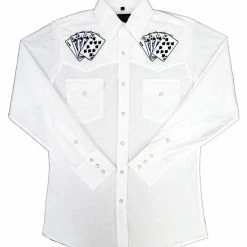 White Horse Apparel Men's Embroidered Western Shirt: White Horse Royal Flush On White