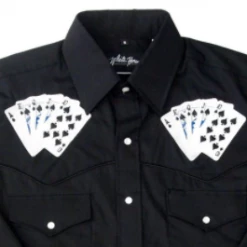 White Horse Apparel Men's Embroidered Western Shirt: White Horse Royal Flush On Black