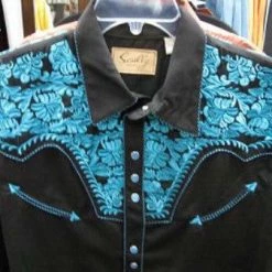 Scully Leather Company Men's Vintage Western Shirt Collection: Scully Gunfighter Black & Turquoise 10 Scully Leather Company Men's Vintage Western Shirt Collection: Scully Gunfighter Black & Turquoise