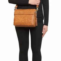 OutWest Shop Concealed Carry Crossbody Shoulder Bag Tooled Tan