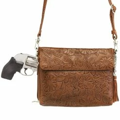 OutWest Shop Concealed Carry Crossbody Shoulder Bag Tooled Tan