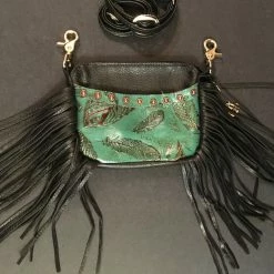 Hip Bag Company Ladies' Hip Bag Side Cellphone Jade Feather Print Fringe