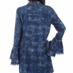 Scully Leather Company Ladies' Women's Honey Creek Collection Dress: Western Plaid Double Ruffle Cuffs