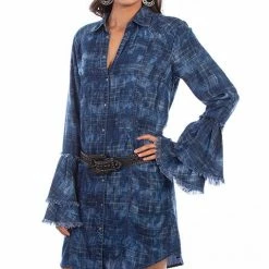 Scully Leather Company Ladies' Women's Honey Creek Collection Dress: Western Plaid Double Ruffle Cuffs