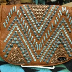 OutWest Shop Kippys Western Pouch Belt Crossbody Bag Raw Stitch Pattern Turquoise Crystals L