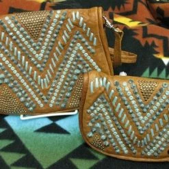 OutWest Shop Kippys Western Pouch Belt Crossbody Bag Raw Stitch Pattern Turquoise Crystals Medium