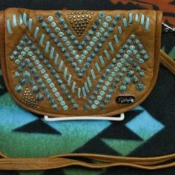 OutWest Shop Kippys Western Pouch Belt Crossbody Bag Raw Stitch Pattern Turquoise Crystals Medium
