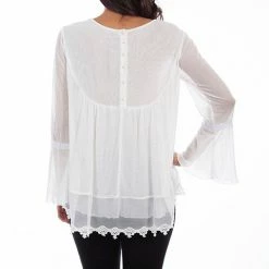 Scully Leather Company Ladies' Women's Honey Creek Collection Blouse: Embroidered Tunic With Lace