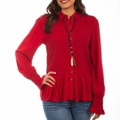 Scully Leather Company Women's Honey Creek Collection Blouse: Peplum With Smocked Bodice