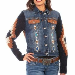 Scully Leather Company Women's Honey Creek Jacket Collection: Denim Jacket Aztec Embroidery