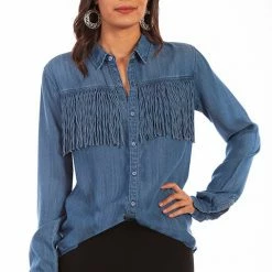 Scully Leather Company Women's Honey Creek Collection Blouse: Denim Western Fringe Ladies' 7 Scully Leather Company Women's Honey Creek Collection Blouse: Denim Western Fringe Ladies'