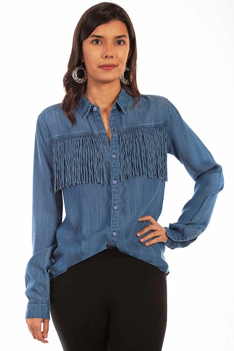 Scully Leather Company Women's Honey Creek Collection Blouse: Denim Western Fringe Ladies' 5 Scully Leather Company Women's Honey Creek Collection Blouse: Denim Western Fringe Ladies'