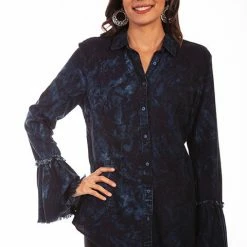 Scully Leather Company Women's Honey Creek Collection Blouse: Two Tone Blue Black