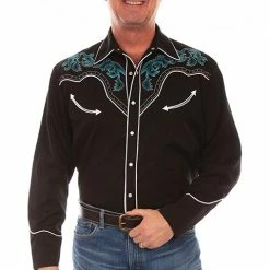 Scully Leather Company Men's Vintage Western Shirt Collection: Scully Boot Stitch With Stones