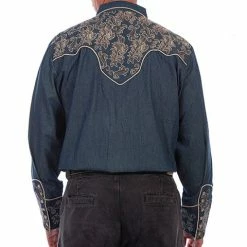 Scully Leather Company Men's Vintage Western Shirt Collection: Scully Leaf Scroll On Denim