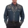 Scully Leather Company Men's Vintage Western Shirt Collection: Scully Leaf Scroll On Denim 2 Scully Leather Company Men's Vintage Western Shirt Collection: Scully Leaf Scroll On Denim