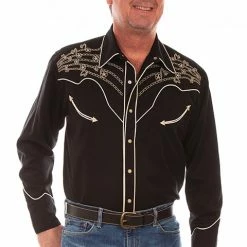 Scully Leather Company Men's Vintage Western Shirt Collection: Scully Embroidered Star Studded Notes