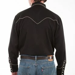 Scully Leather Company Men's Vintage Western Shirt Collection: Scully Embroidered Bib Guitar