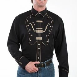 Scully Leather Company Men's Vintage Western Shirt Collection: Scully Embroidered Bib Guitar