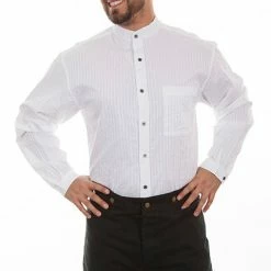 Scully Leather Company Men's Western Shirt Collection: Scully Rangewear Band Collar, Stripes