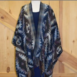 Rhonda Stark Italian Acrylic Collection: Shawl Aztec Ocean, Fringe Ladies'