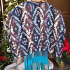 Rhonda Stark Italian Acrylic Collection: Shawl Aztec Ocean, Fringe Ladies'