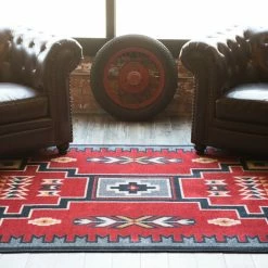 American Dakota Textiles Voices Collection: Old Crow Red Area Rugs