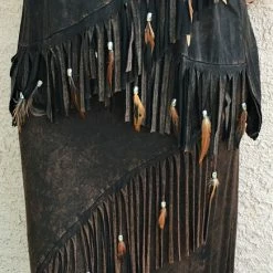 Pat Dahnke Distressed Brown Feathered Fringed Short Sleeve Top