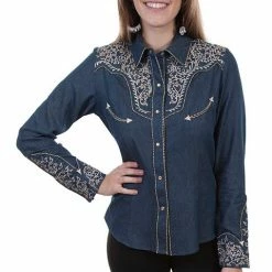 Scully Leather Company Ladies' Women's Vintage Western Shirt Collection: Scully Scroll Embroidery