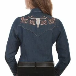 Scully Leather Company Ladies' Women's Vintage Western Shirt Collection: Scully Roses And Longhorn Steer Skull