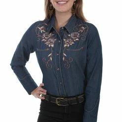 Scully Leather Company Ladies' Women's Vintage Western Shirt Collection: Scully Roses And Longhorn Steer Skull
