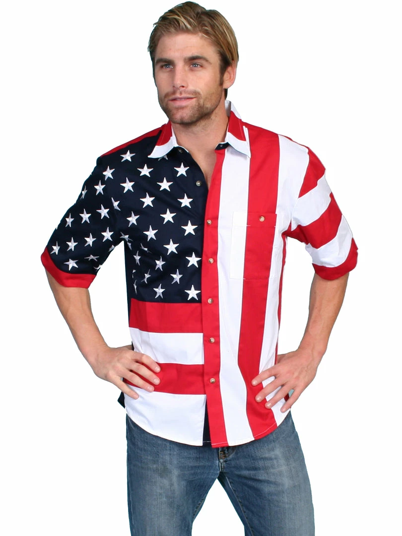Scully Leather Company Men's Western Shirt Collection: Scully Show Your Stars & Stripes Short Sleeves 3 Scully Leather Company Men's Western Shirt Collection: Scully Show Your Stars & Stripes Short Sleeves