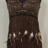 Pat Dahnke Distressed Brown Two Tiered Tunic Top