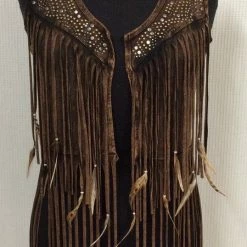 Pat Dahnke Ladies' Distressed Brown Feather Short Vest