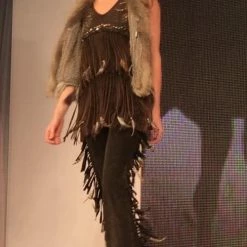 Pat Dahnke Distressed Brown Fringe Feathered Pant Ladies'