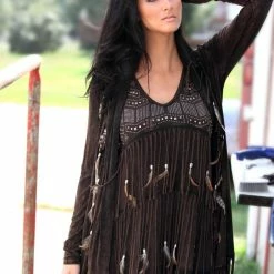 Pat Dahnke Distressed Brown Two Tiered Tunic Top